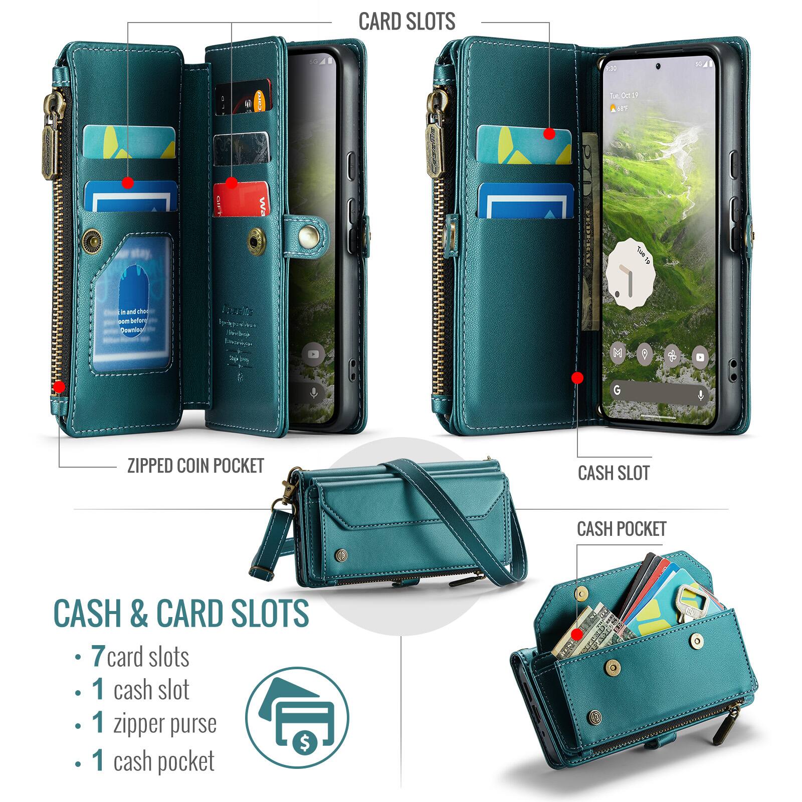 CARD SLOTS 20

I Te.0019 Fk .PT0 Wa

19 in and sam before Downing Ize A P

ZIPPED COIN POCKET

CASH SLOT

CASH POCKET

CASH & CARD SLOTS

7 card slots

1 cash slot

1 zipper purse

1 cash pocket