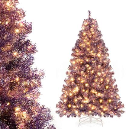 Front. Costway - Costway 6 FT Artificial Xmas Tree with 688 Branch Tips, 250 Warm White LED Lights 8 Modes Deep Purple - Deep Purple.