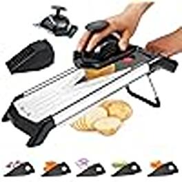 PARKER SLATER - Mandoline Slicer for Kitchen, Stainless Steel Vegetable Chopper and Food Slicer with 5 Blades, Onion French Fry Cutter a - BLACK02