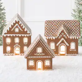 Best Choice Products - Ceramic Gingerbread House Lighted Christmas Decor, 3Pc Pre-lit Battery Powered Holiday Decoration - Brown
