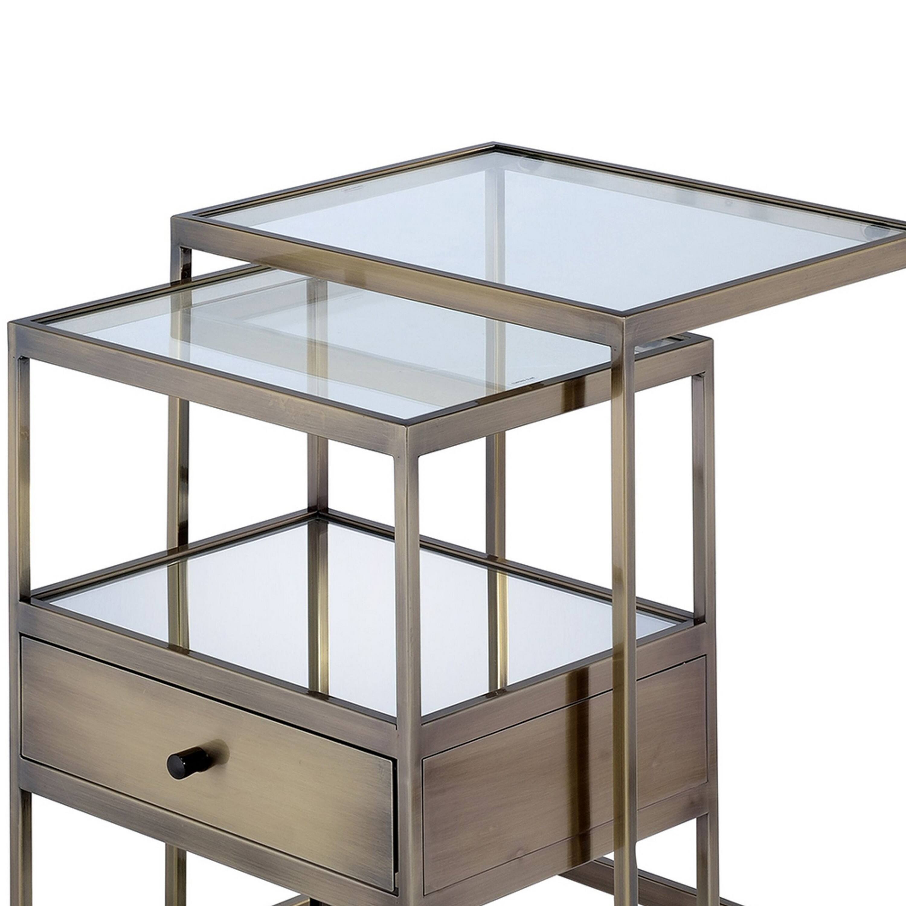 Alt View 1. Manhattan Lane - Stylish Nesting Tables Set, Clear Glass &  Brass, 2 Piece Pack - Clear Glass & Brass.