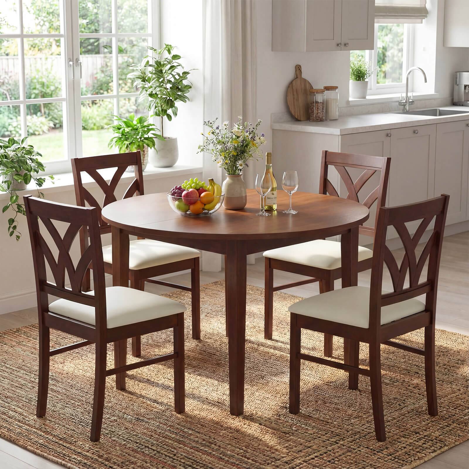 Alt View 4. Costway - Costway Wooden Dining Chairs Set of 2 with Rubber Wood Frame Hollowed Backrest for Kitchen - Brown + Beige.