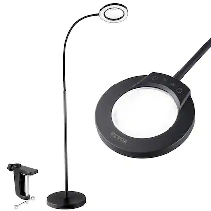Front. VEVOR - Magnifying Floor Lamp,5X Standing Magnifying Glass with Light,Height Adjustable Floor Magnifier, 3-in-1LED 5 Color Modes - Black.