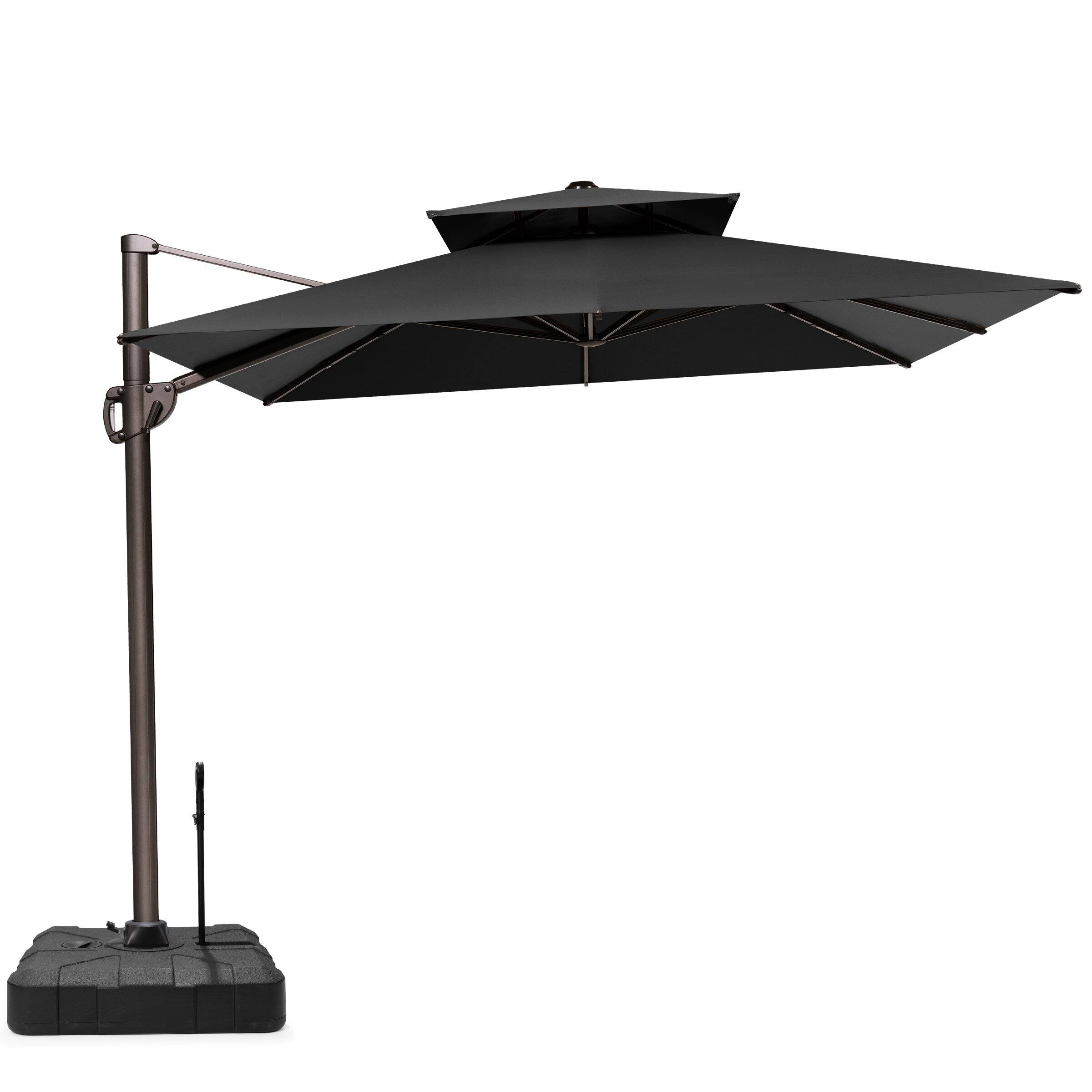 Crestlive Products - 11-ft Aluminum Slide-tilt Cantilever Patio Umbrella with Base - Black