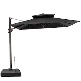Crestlive Products - 11-ft Aluminum Slide-tilt Cantilever Patio Umbrella with Base - Black