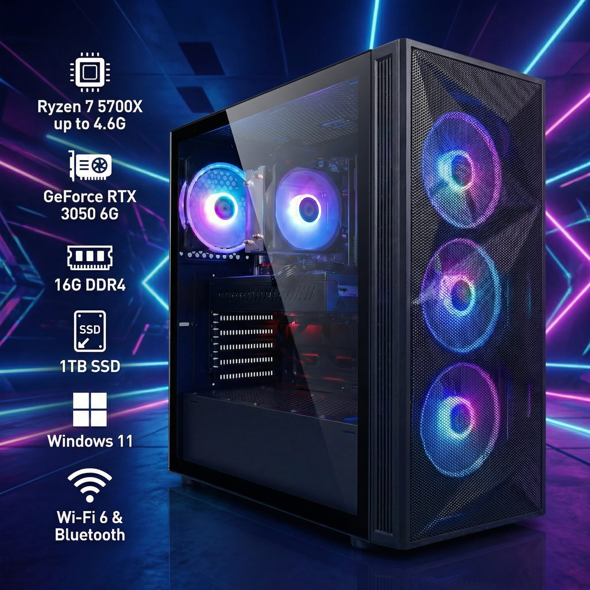 STGAubron Gaming PC Desktop Computer, AMD Ryzen7 5700X up to 4.6
