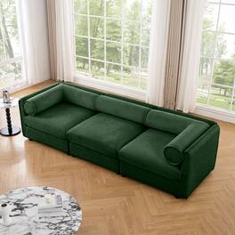 Anysun - Chenille 3-Seater Sofa with Hidden Storage - Cylindrical Backrest & Armrests, Contemporary Design. - Green