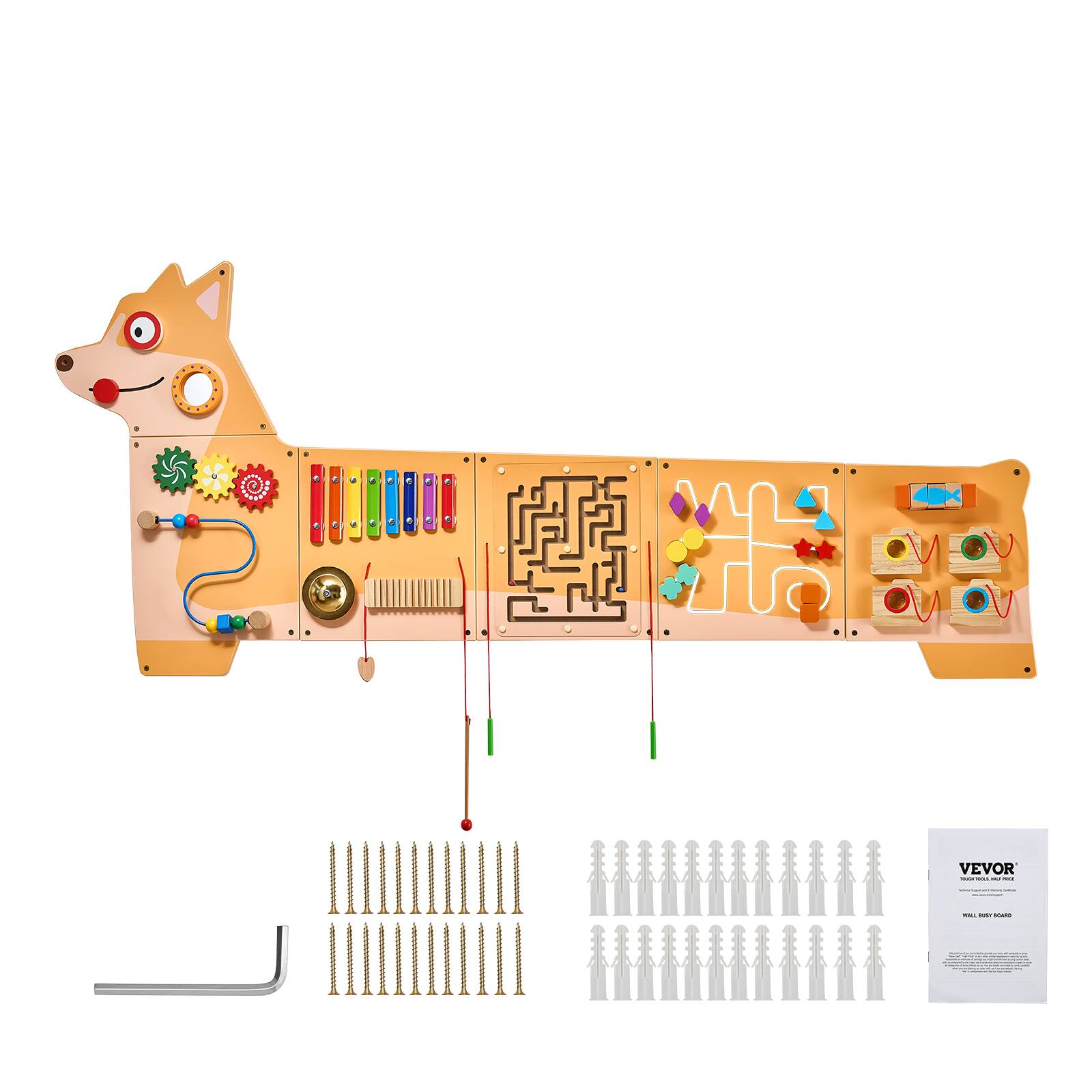 Alt View 5. VEVOR - Puppy Activity Wall Busy Board Panels, 12 Activities, Montessori Sensory Wall Toy for Kids 3-12 Years.