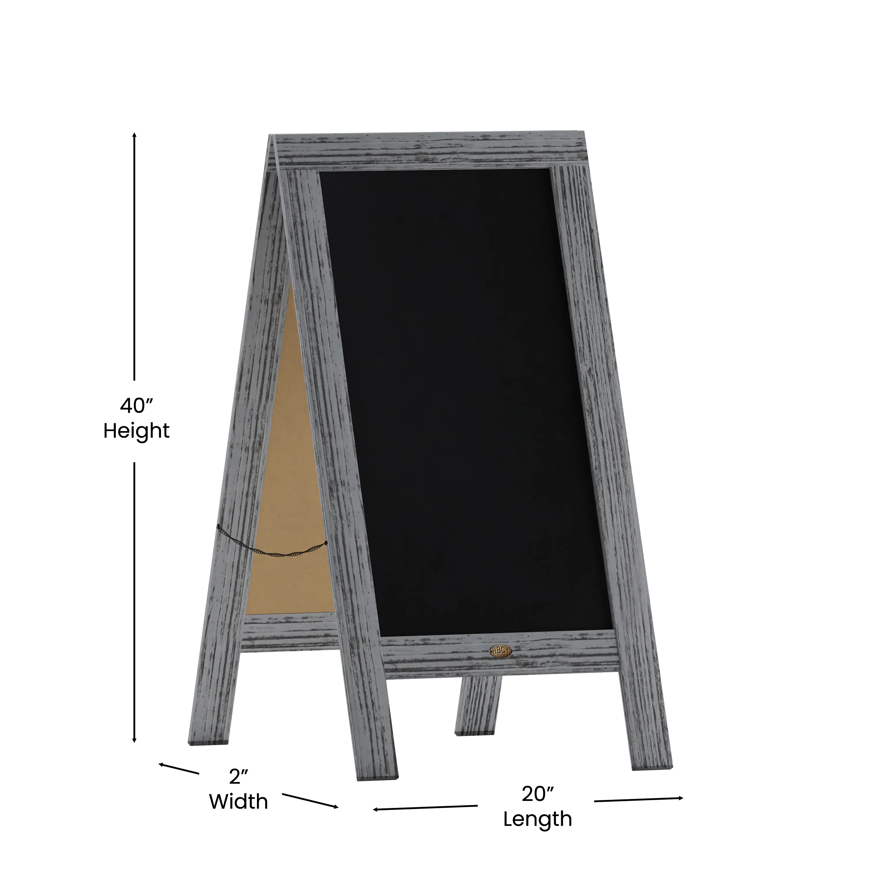 40" Height  
2" Width  
20" Length