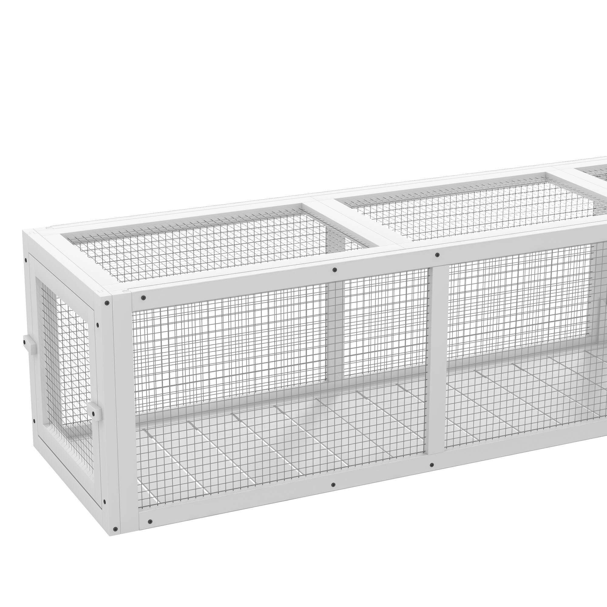 Alt View 5. Pawhut - Outdoor Wooden Cat Tunnel with Combinable Design, 8 Doors, 98" Pet Toy for Kitty, Puppy, fits House, Window, Cage - White.