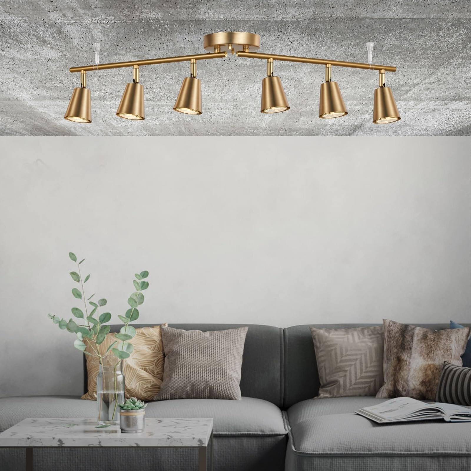 Back. Dazzed Corner - 6-Light Matte Brass Track Kit, Foldable & Adjustable Ceiling Spotlight - Brass.