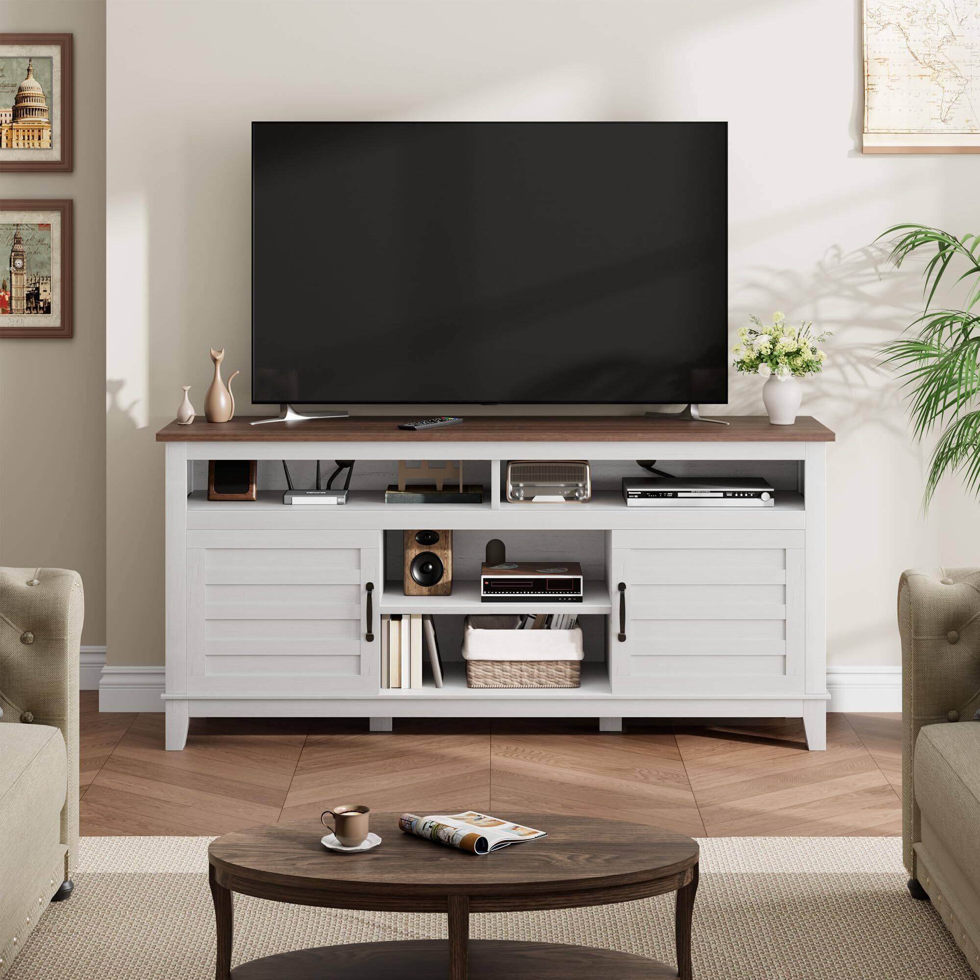 Alt View 4. Acekool - TV Stand for 63 in, Entertainment Center with Adjustable Shelves - White.