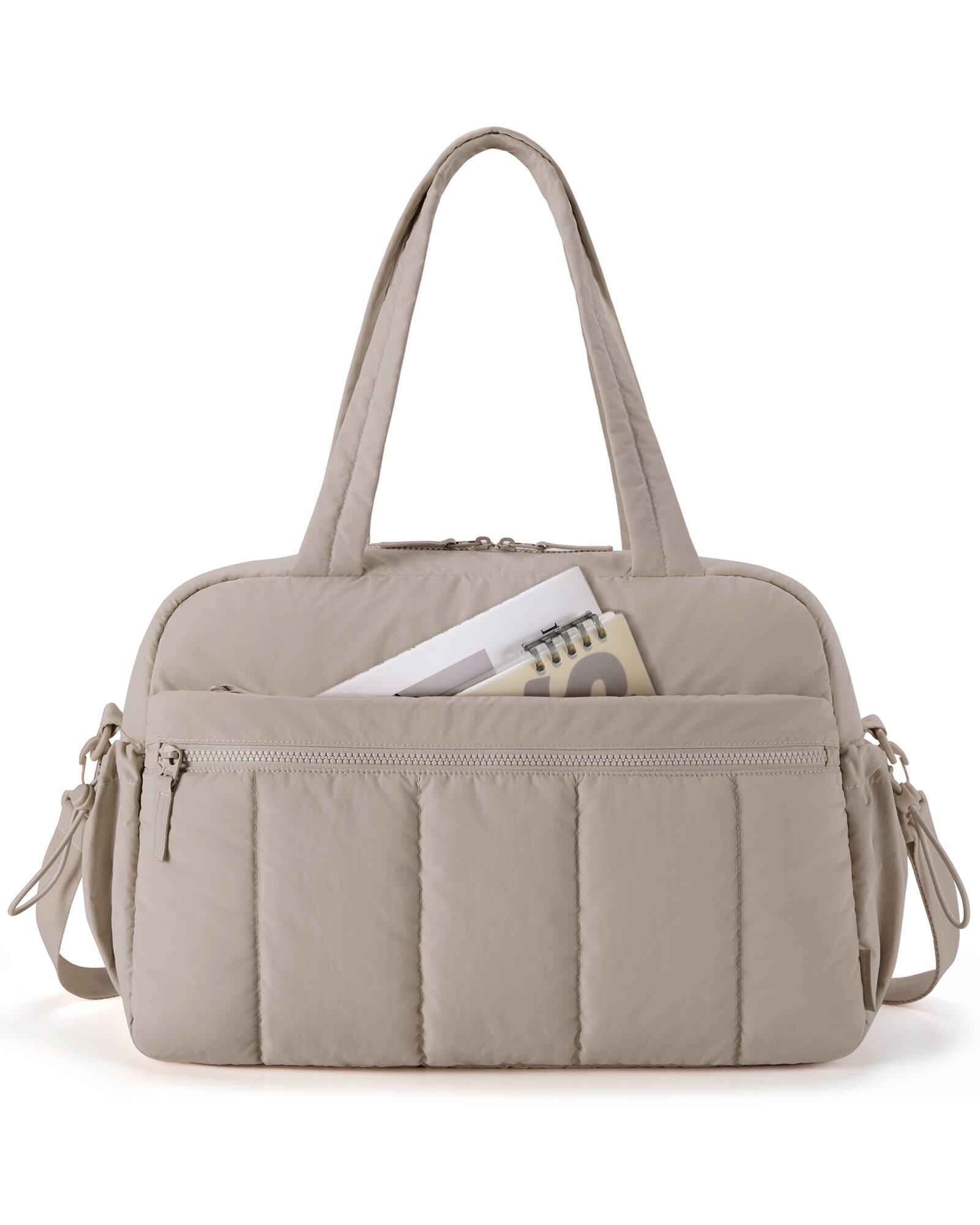 Front. Bagsmart - Puffy Water-Resistant Gym & Travel Duffle Bag with Large Wet Pocket, Fits Under Airplane Seat, Lightweight Weekender Bag - Camel.