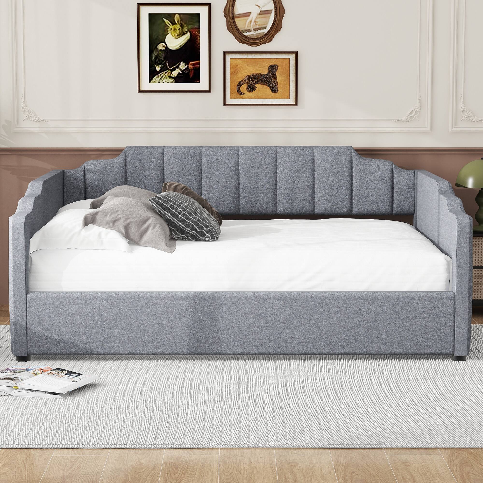 Angle. Whisen - Full Size Upholstered Daybed with Underneath Storage for Bedroom and Guest Room - Gray.