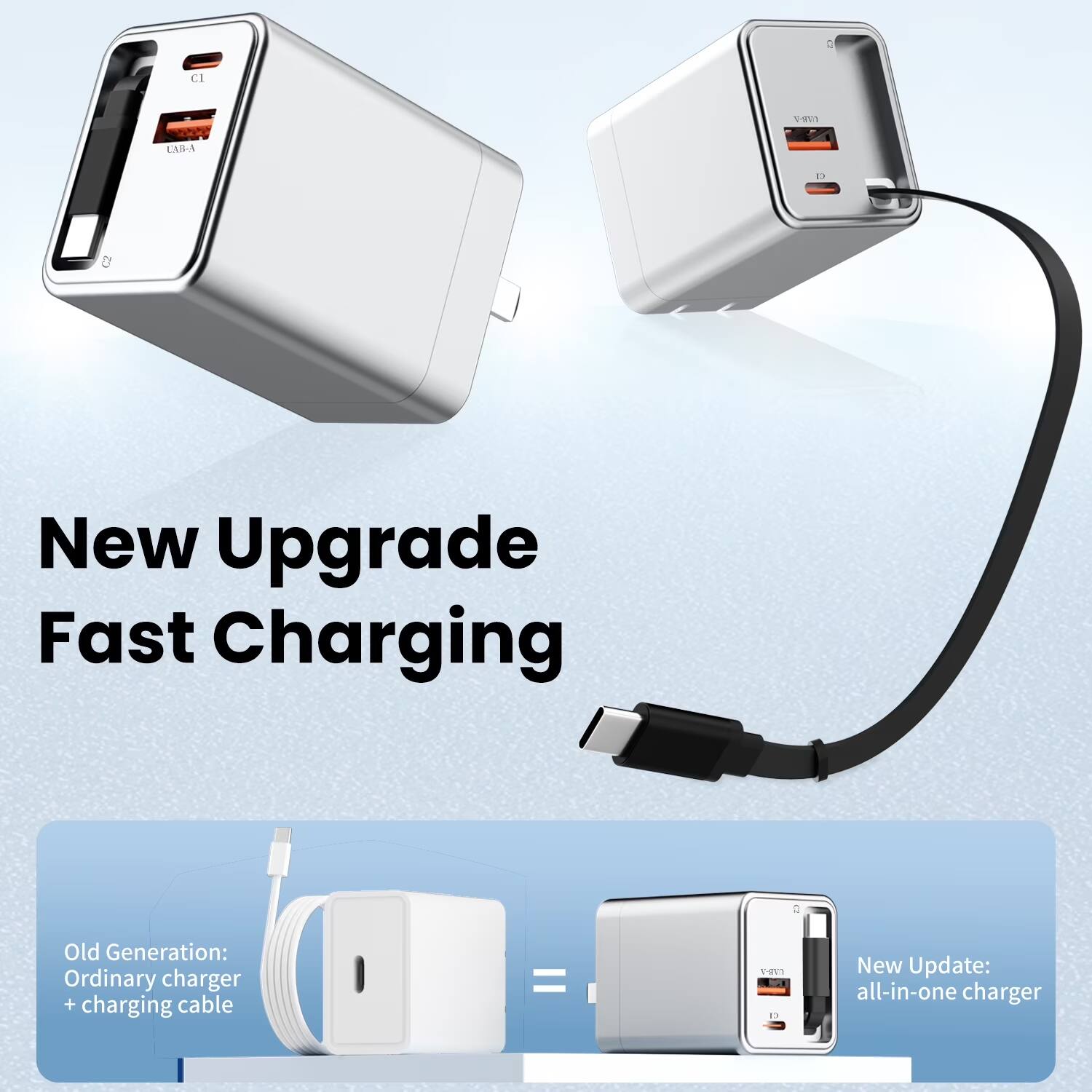 New Upgrade Fast Charging

Old Generation: Ordinary charger + charging cable = TOVI

New Update: all-in-one charger