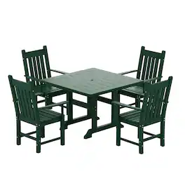 WestinTrends - Malibu 5 Piece Outdoor Patio Dining Set Outdoor Square Table and Armchair Set - Dark Green