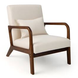 Kadyn - Modern Accent Chair with Rubber Wood Frame and Lumbar Pillow- Modern Mid-Century Upholstered Living Room Chair - Beige