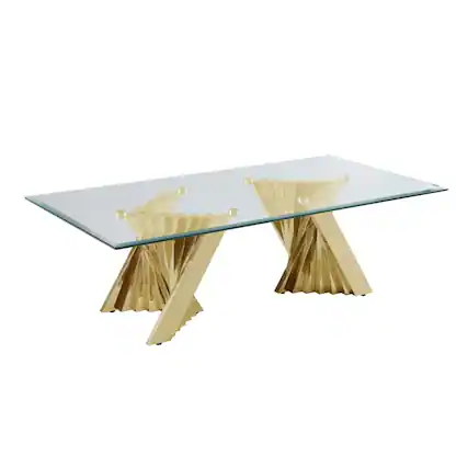 Front. Best Quality Furniture - Glass Coffee Table with Stainless Steel Double Gold Base - Clear.