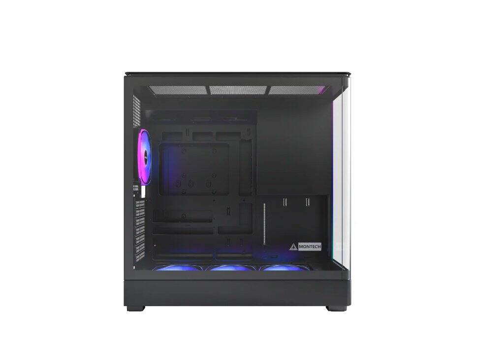 Left. Montech - MONTECH KING 45 PRO ATX Case, Curved Glass, Chimney Airflow, 360mm Radiator, 6 ARGB Fans, Black - Black.