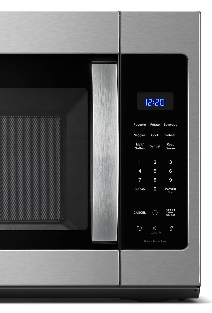 12:20  
Popcorn Potato Beverage  
Veggies Cook Reheat  
Melt/ Soften Defrost Keep Warm  
1 2 3 4 5 6 7 8 9  
CLOCK 0 POWER  
CANCEL START +30 sec  
Hold for Sensor Technology