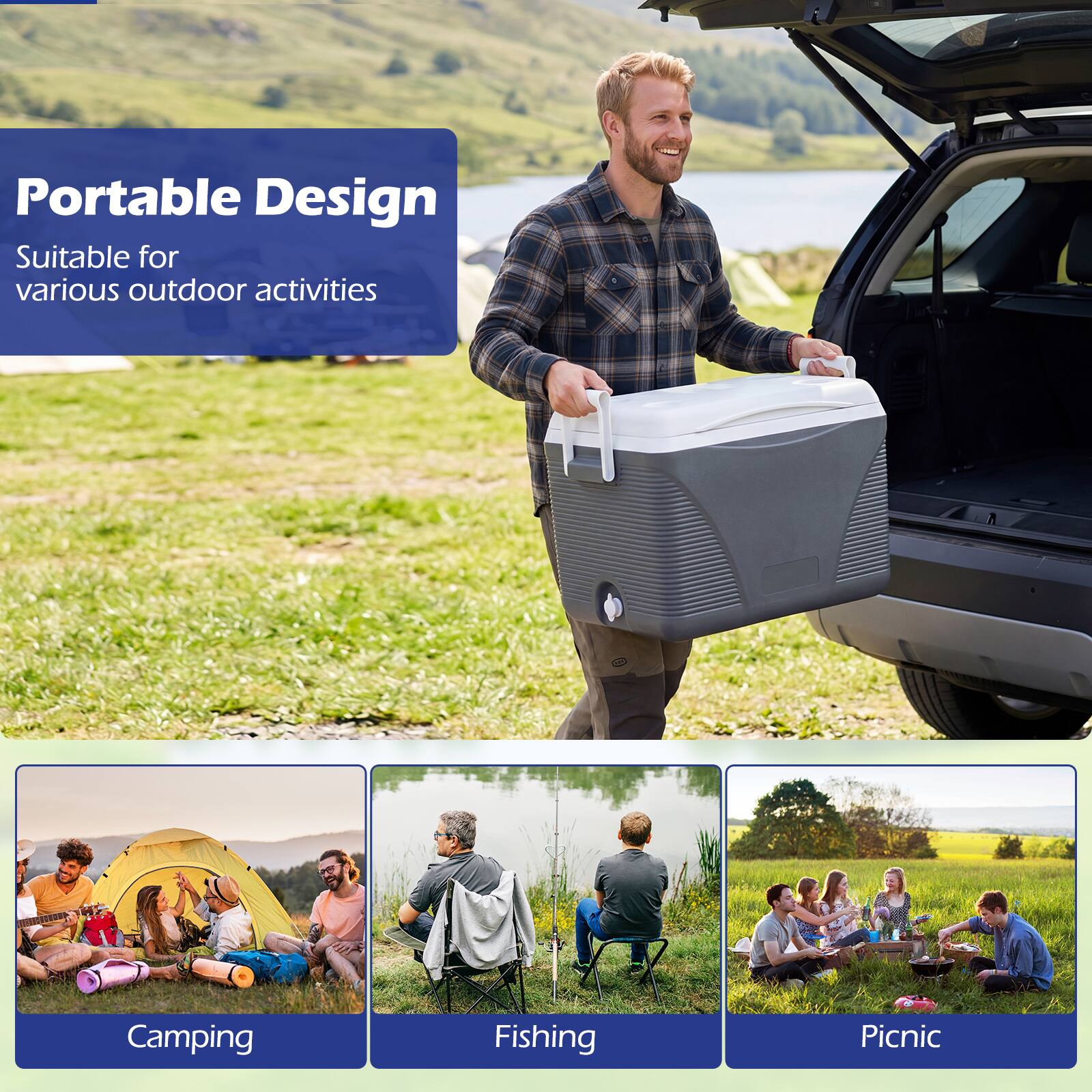 Portable Design  
Suitable for various outdoor activities  
Camping  
Fishing  
Picnic