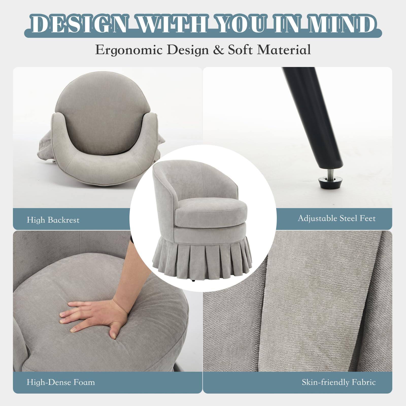 DESIGN WITH YOU IN MIND  
Ergonomic Design & Soft Material  

- High Backrest  
- Adjustable Steel Feet  
- High-Dense Foam  
- Skin-friendly Fabric