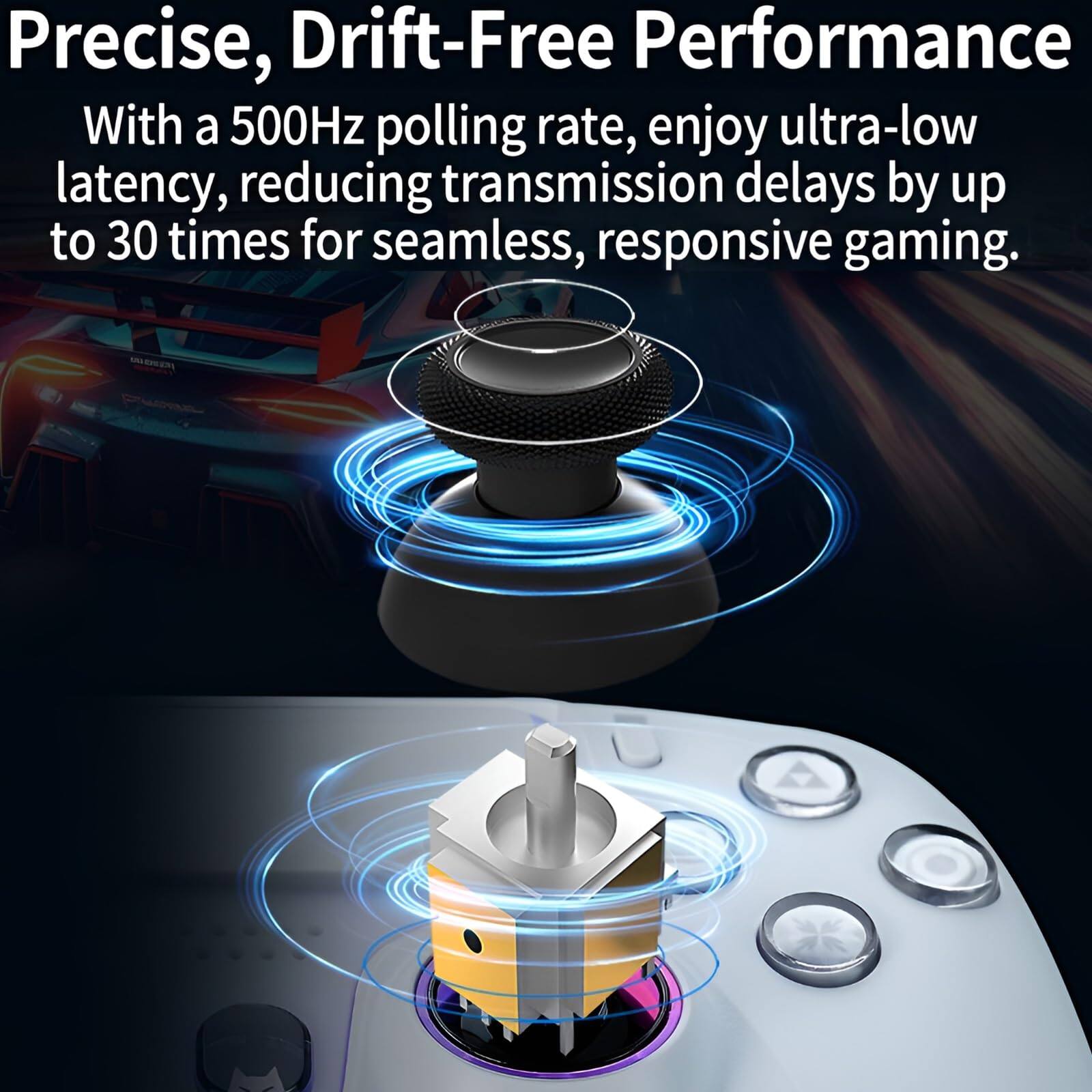 Precise, Drift-Free Performance

With a 500Hz polling rate, enjoy ultra-low latency, reducing transmission delays by up to 30 times for seamless, responsive gaming.