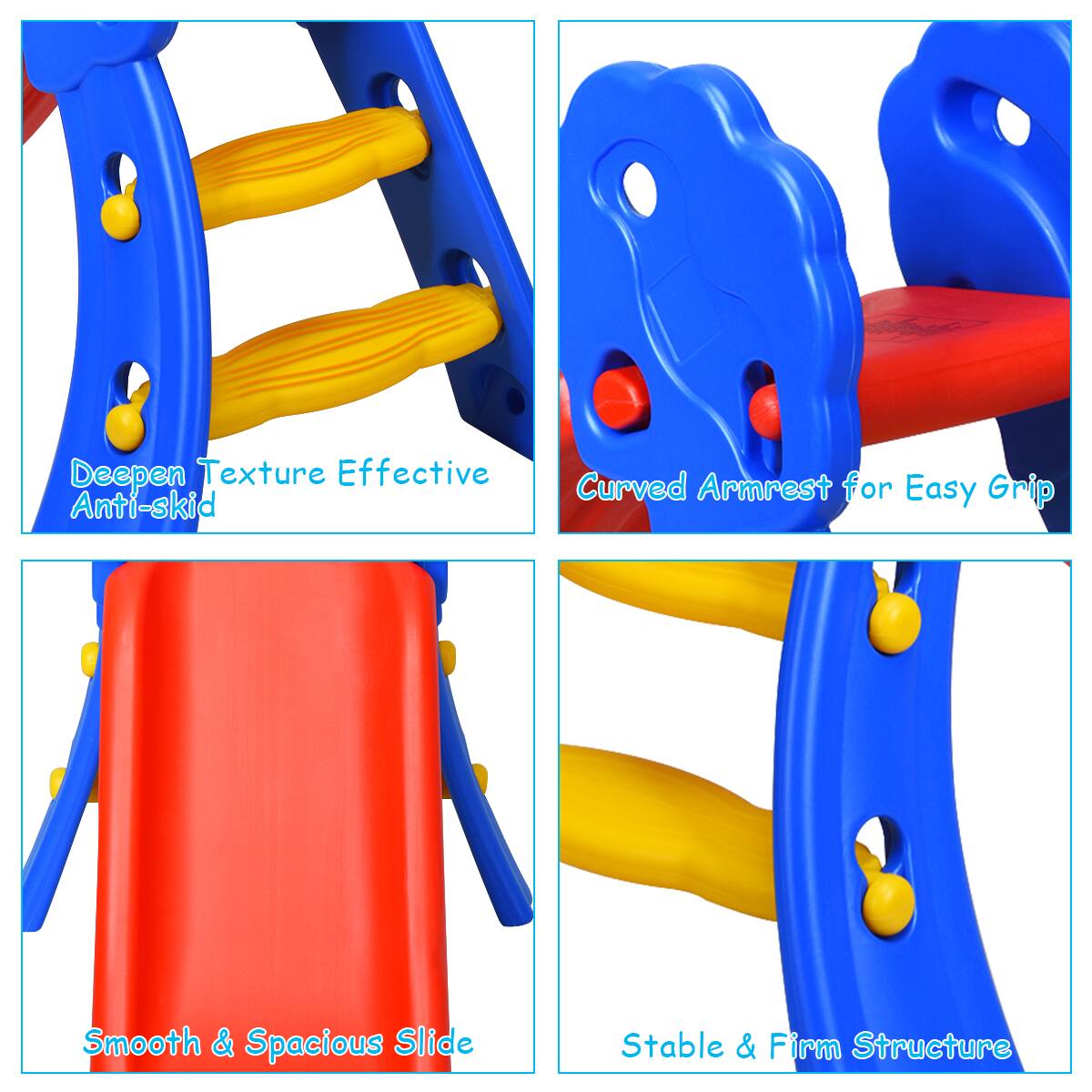 - Deepen Texture Effective Anti-skid
- Curved Armrest for Easy Grip
- Smooth & Spacious Slide
- Stable & Firm Structure