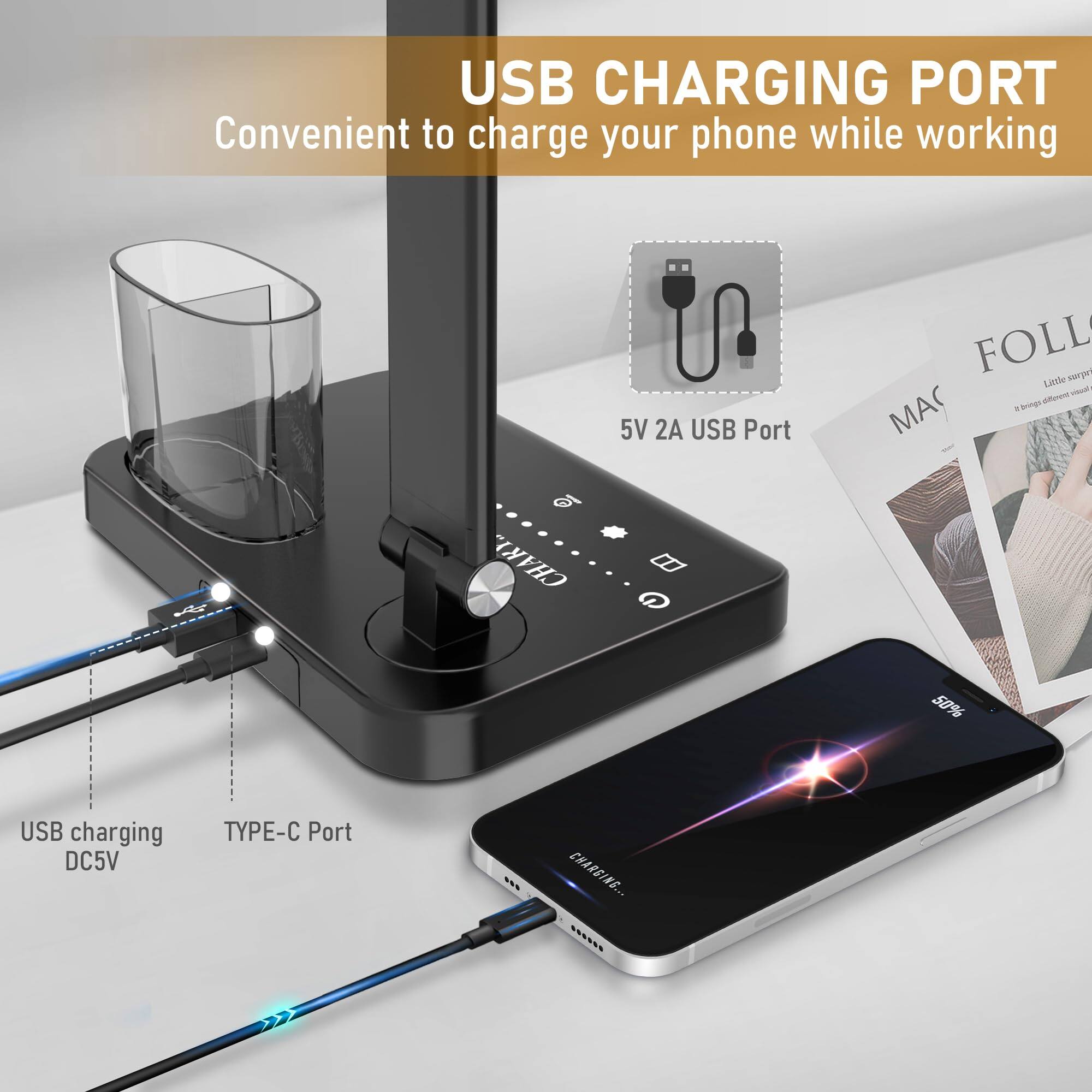 USB CHARGING PORT  
Convenient to charge your phone while working  

5V 2A USB Port  

USB charging DC5V TYPE-C Port
