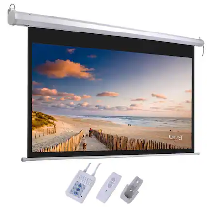 Front. Winado - 92" inch 16:9 HD Electric Motorized Projector Screen Projection Remote Control - Matte White.