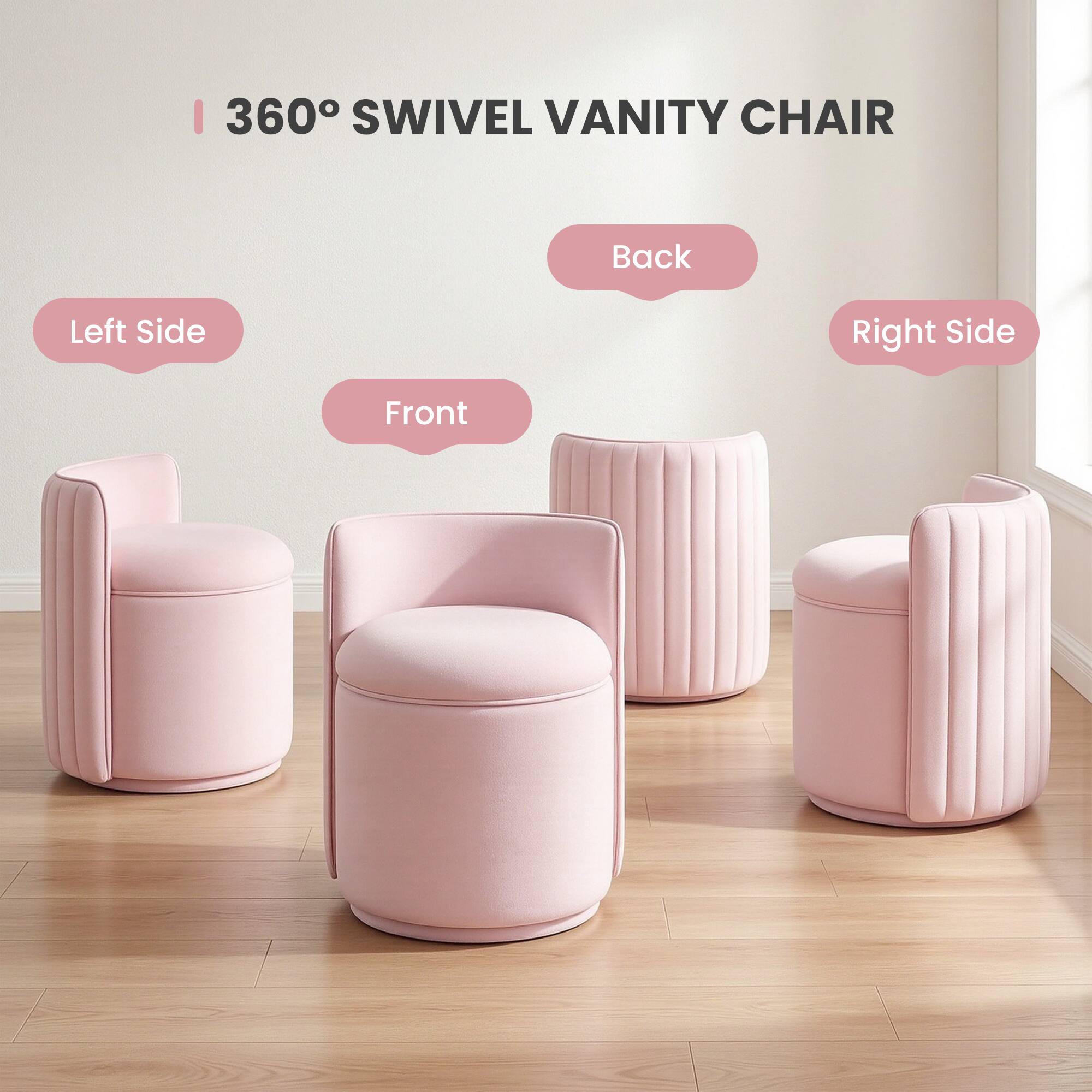 360° SWIVEL VANITY CHAIR

- Back
- Left Side
- Front
- Right Side