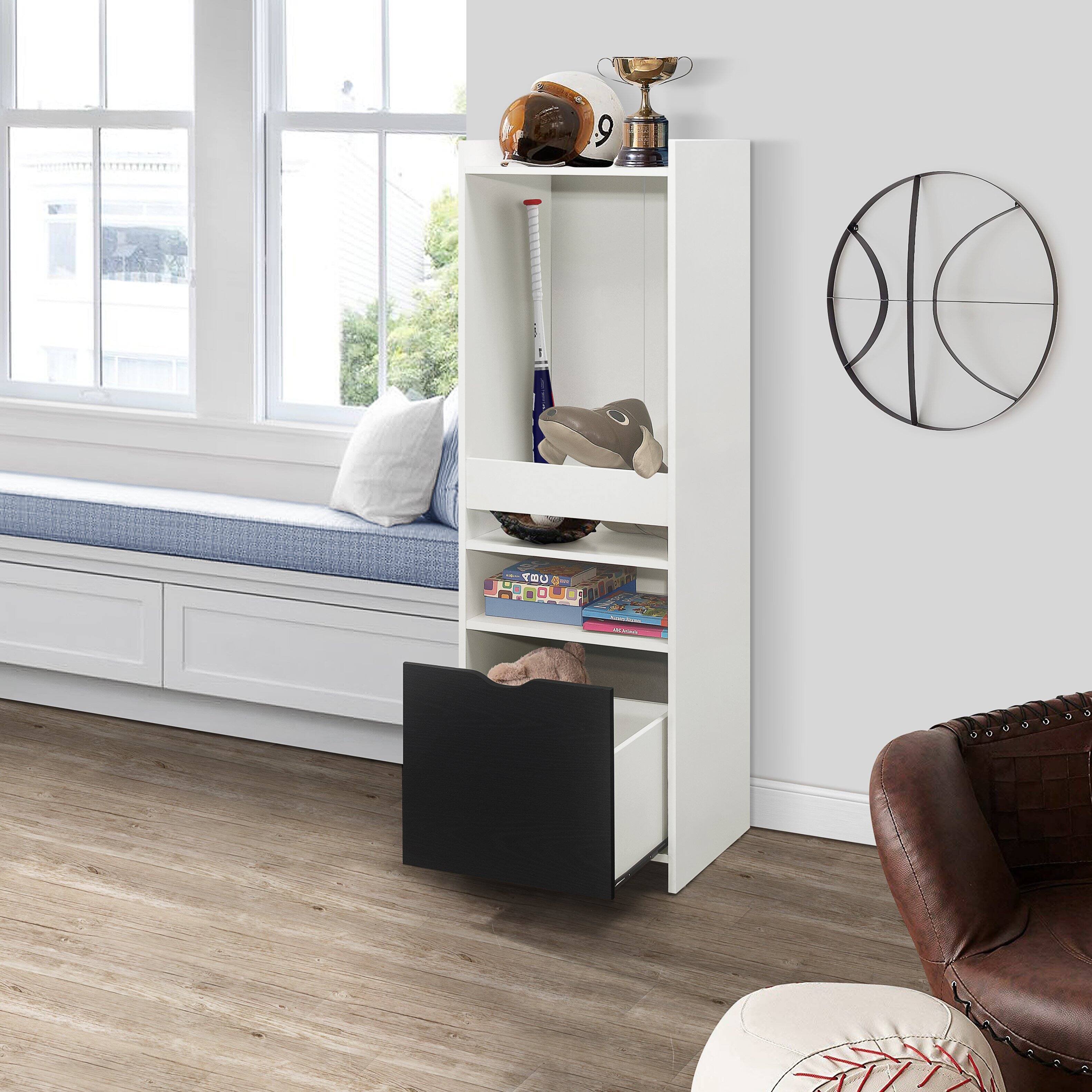 Kings Brand Furniture - Anne 2-Shelf Kids Bookshelf Bookcase with Drawer, Toy Storage Playroom Organizer - White