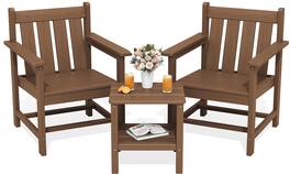 SERWALL - 3 Pieces Patio Bistro Set-Outdoor Chairs and Side Table with Umbrelle Hole - Brown