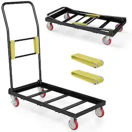 Costway - 800 LBS Folding Hand Truck, Portable Dolly with Handle and 2 Elastic Ropes - Black