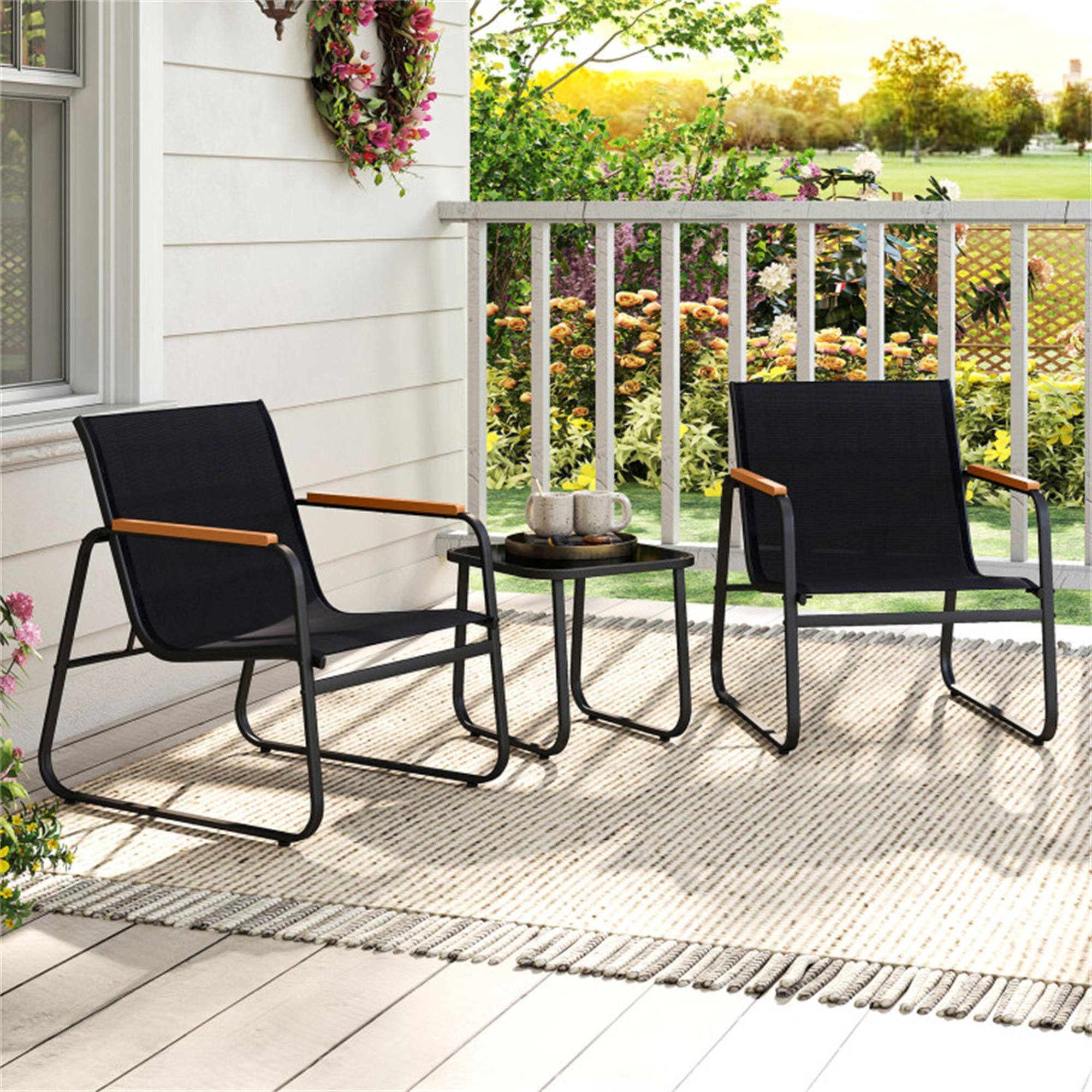 Alt View 1. Boyel Living - Gray 3 Pieces Patio Bistro Set Outdoor Fabric Conversation Set- 285-in W x 305-in D x 240-in H - Gray.