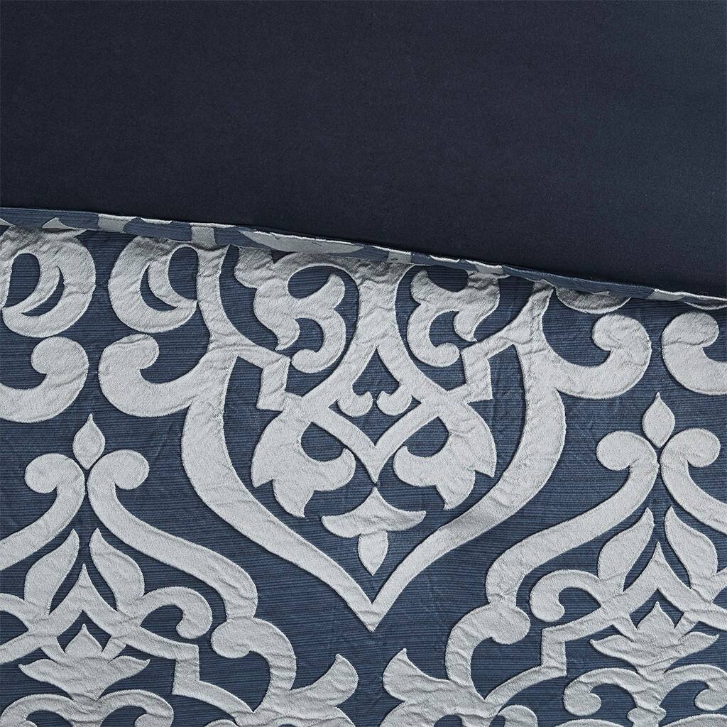Alt View 2. TinyHomie - 8 Piece Jacquard Comforter Set Navy/Silver Queen - Navy and Silver.