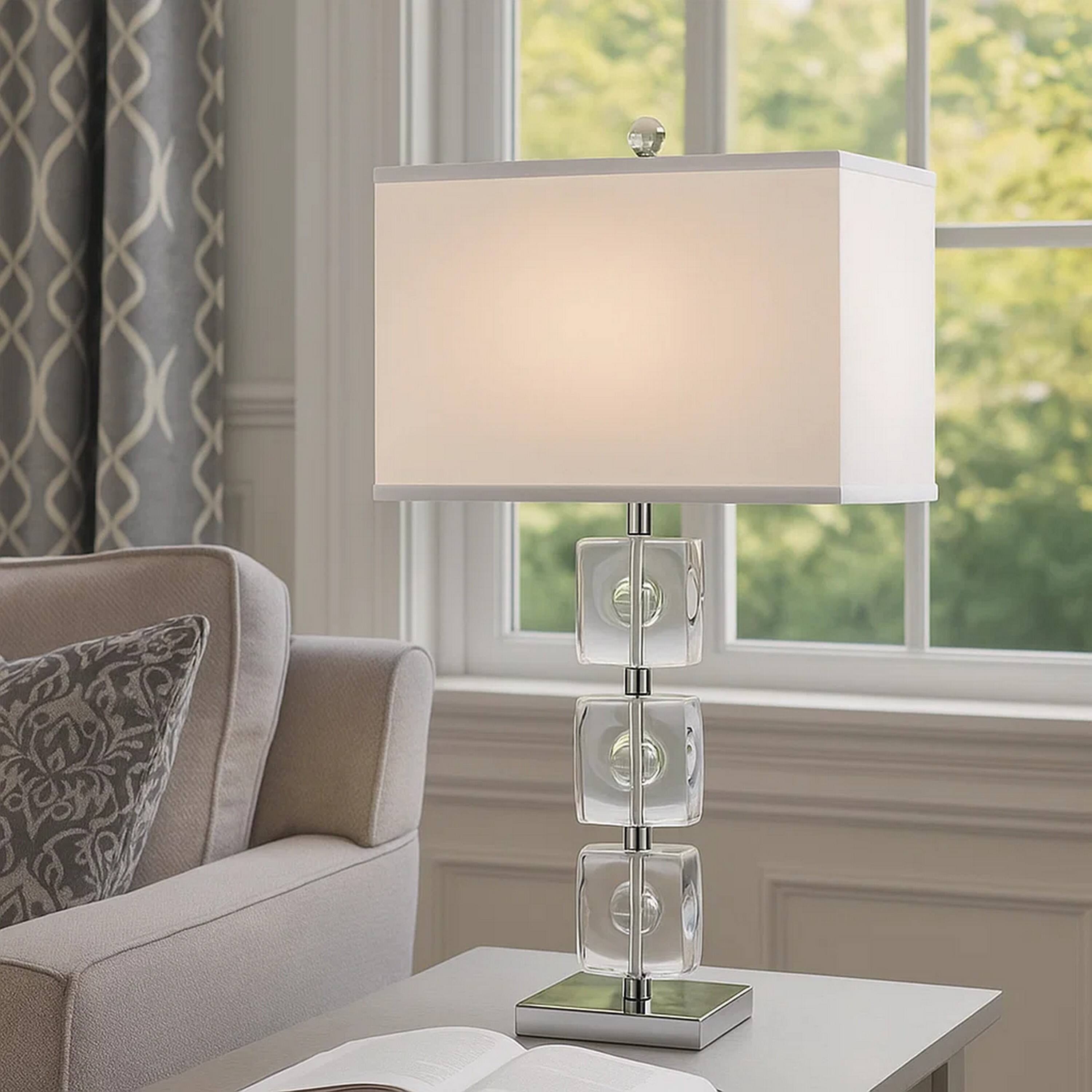 Alt View 3. Manhattan Lane - 28 Inch Table Lamp, Crystal Stand, Rectangular Shade, Metal - White, Clear.