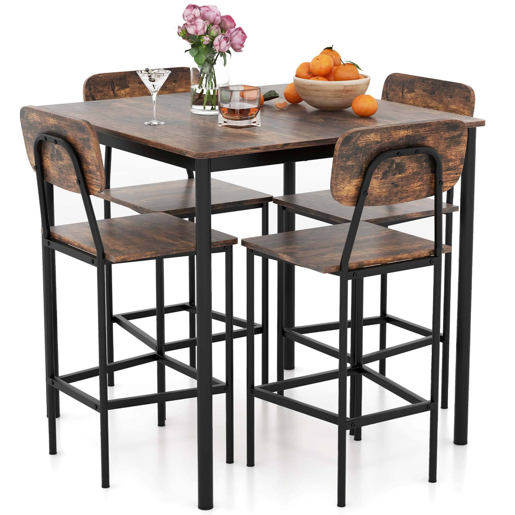 Alt View 17. Costway - 5-Piece Industrial Dining Table Set with Counter Height Table & 4 Bar Stools Black - Black.