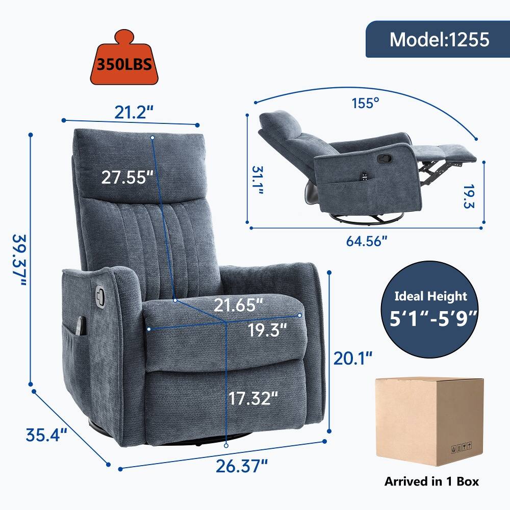 350LBS  
Model: 1255  
21.2"  
155  
39.37"  
27.55"  
31.1" 21.65" 19.3"  
19.3 64.56" Ideal Height 5'1"-5'9" 20.1"  
17.32"  
35.4"  
26.37"  
Arrived in 1 Box