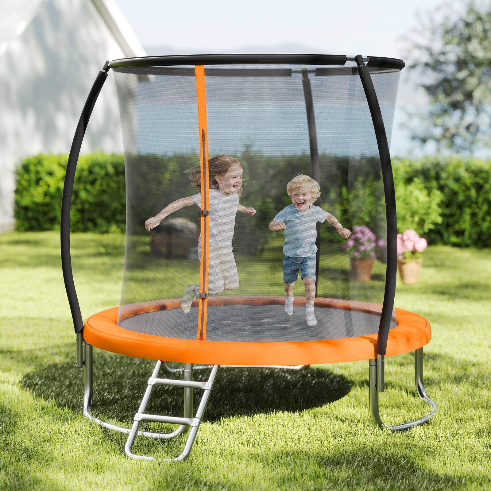 Alt View 1. Gymax - Gymax 8FT Outdoor Trampoline Heavy-Duty Recreational Trampoline w/Safety Enclosure Net - Orange.