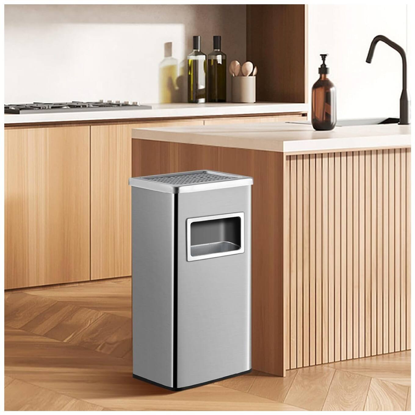 Alt View 3. GARVEE - Heavy Duty 30L Stainless Steel Kitchen Trash Can with Lid and Removable Inner Bucket - Commercial Square Recycling Bin - Silver.