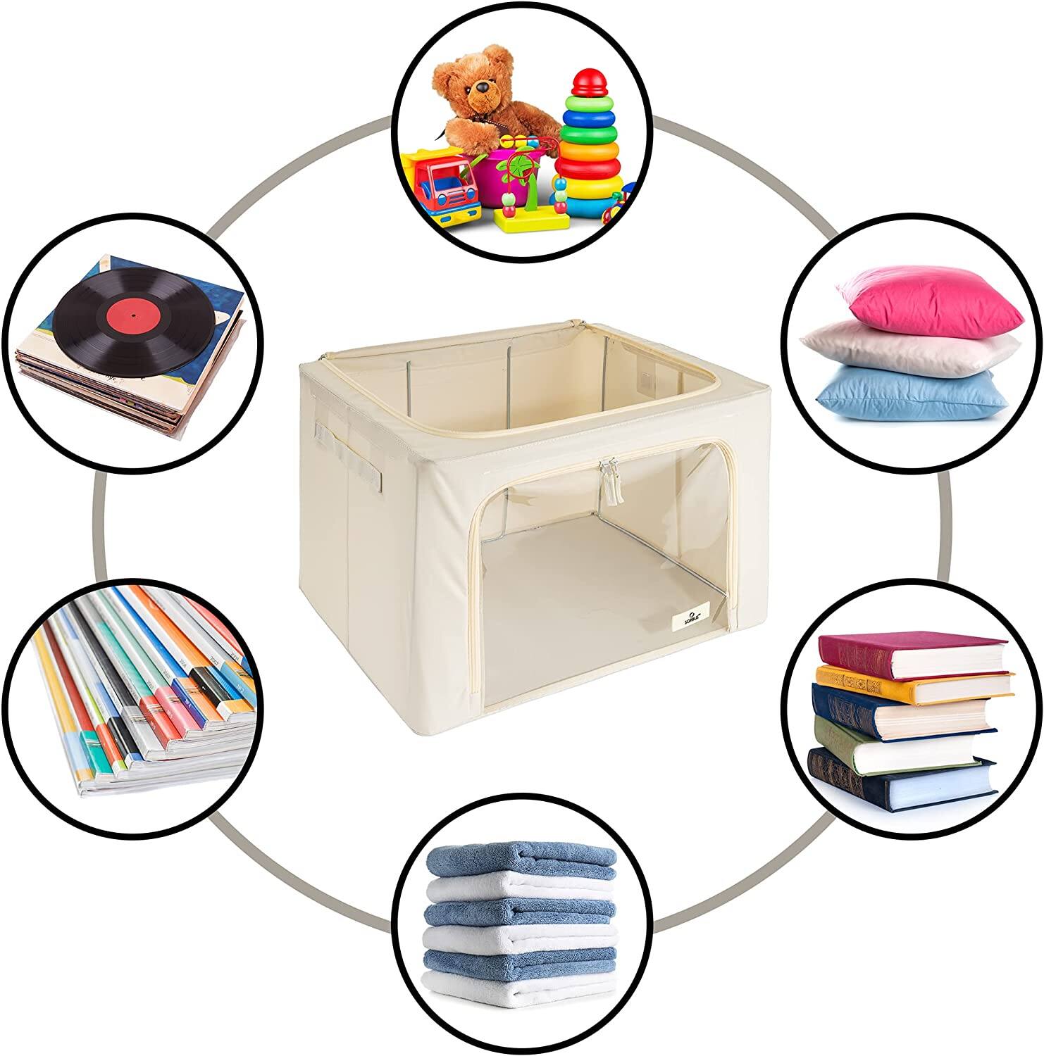 Alt View 4. Sorbus - Sorbus Storage Bins with Metal Frame, Stackable & Foldable Clothes Organizer Bags, Fabric Storage Containers - Beige.