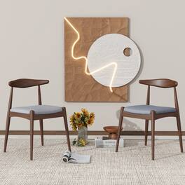Loheer - Set of 2 Rubberwood Dining Chairs Vintage Ergonomic Backrest Cushioned Solid Wood Chairs Walnut Light Gray - Walnut, Light Gray