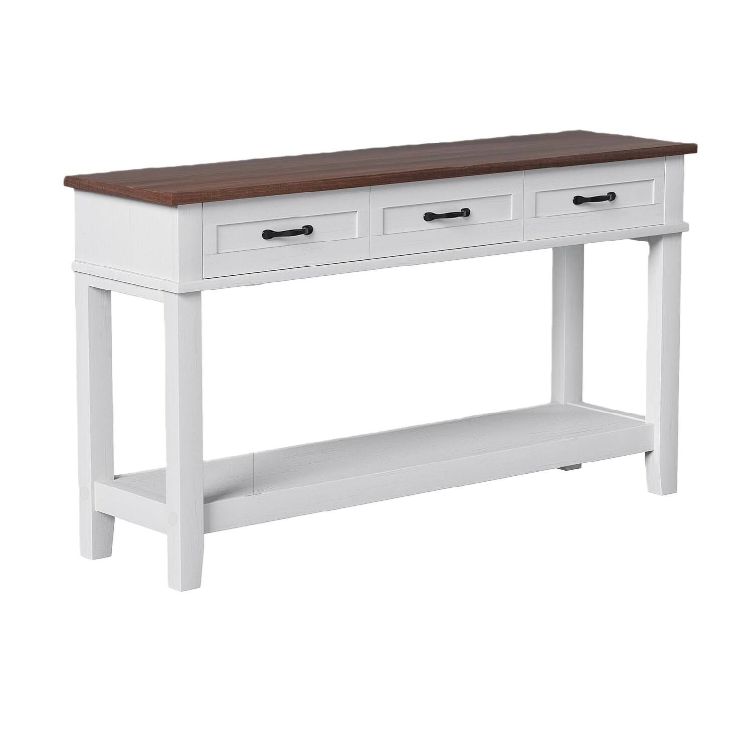 Angle. GARVEE - Entryway Table, Console Table with 3 Storage Drawers, Hallway Tables for Entryway - Brown and White.