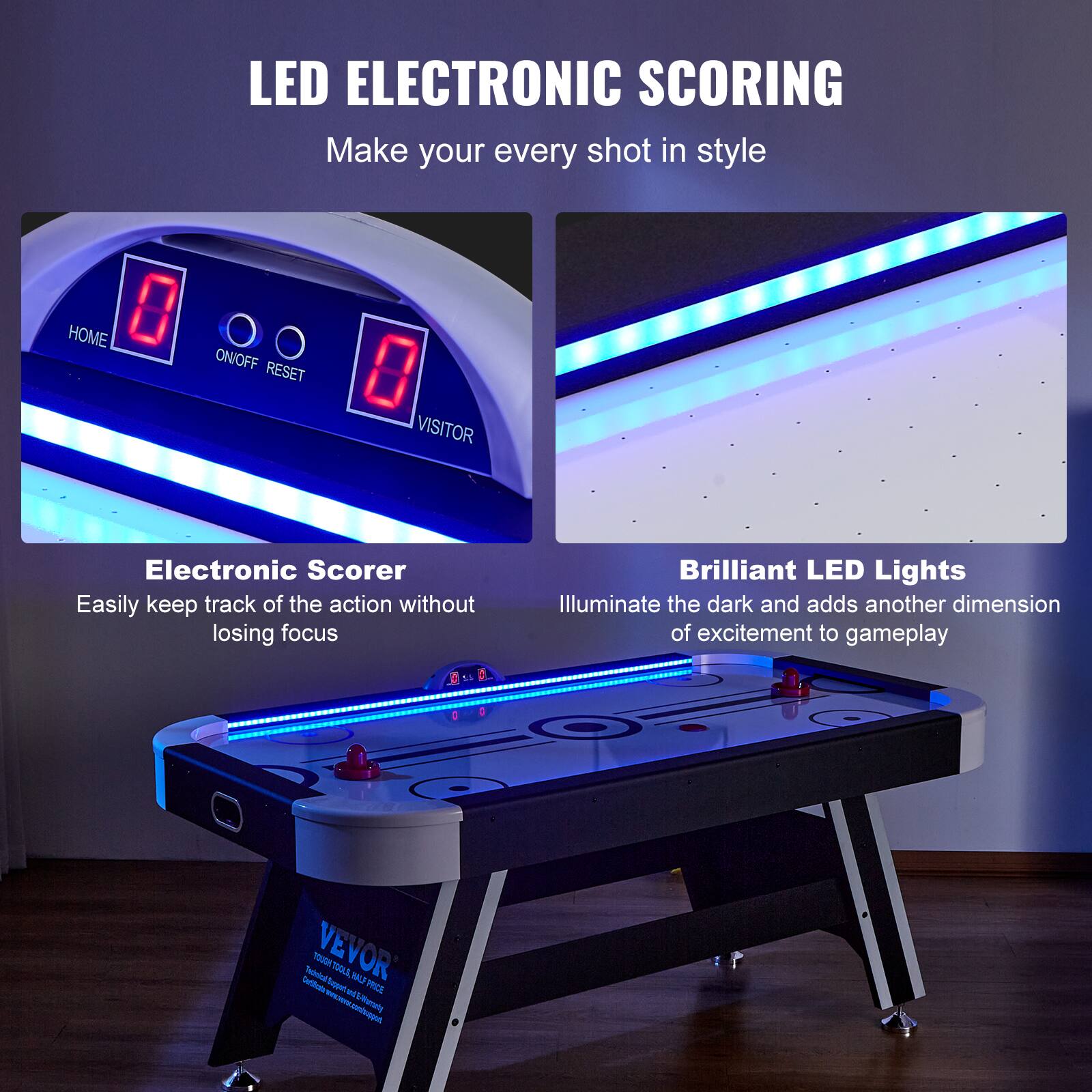 LED ELECTRONIC SCORING
Make your every shot in style

Electronic Scorer
Easily keep track of the action without losing focus

Brilliant LED Lights
Illuminate the dark and adds another dimension of excitement to gameplay

VEVOR