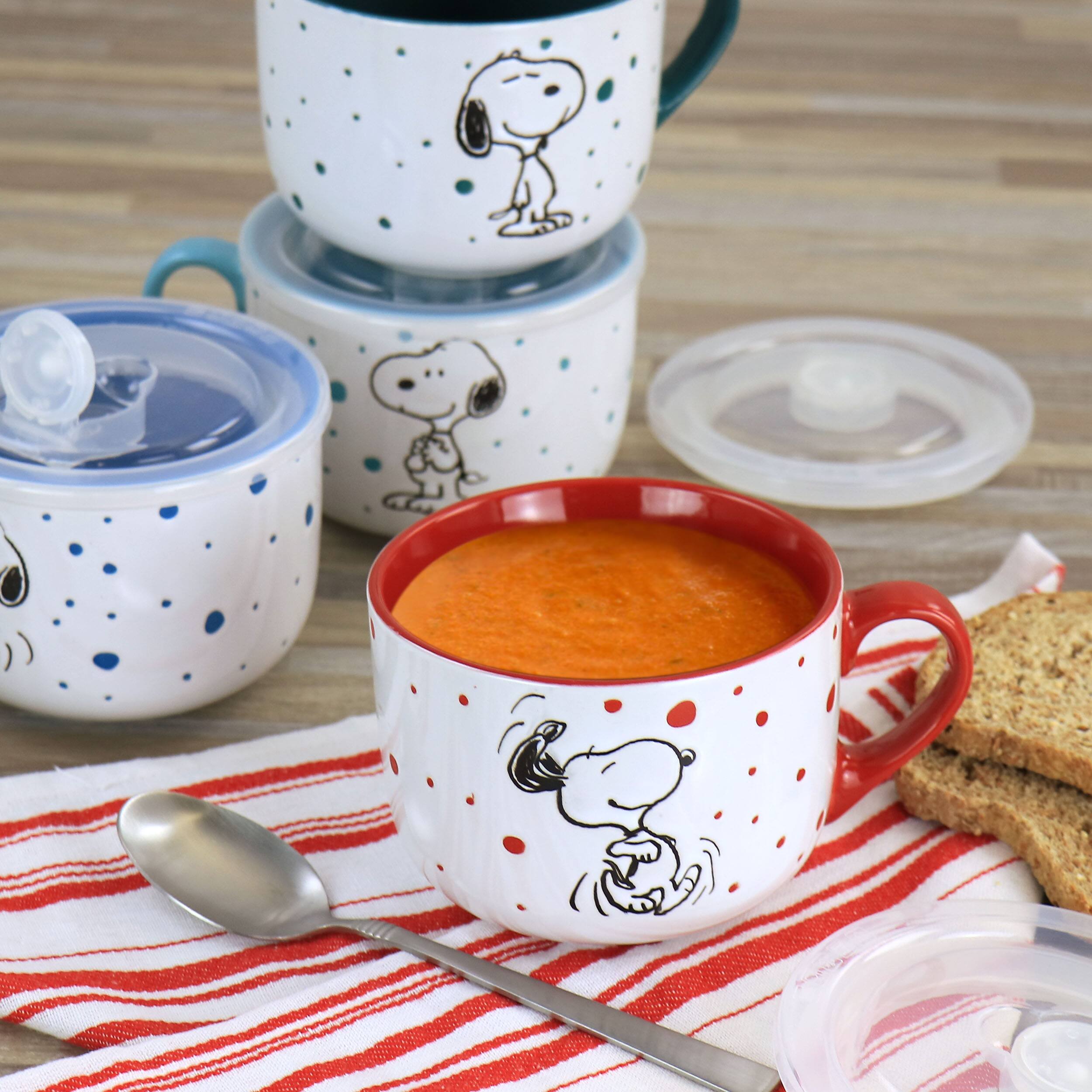 Alt View 7. Peanuts - Peanuts Freckled Joy 25oz Stoneware 4 Piece Soup Cup and Lid Set in Assorted Designs - Assorted.