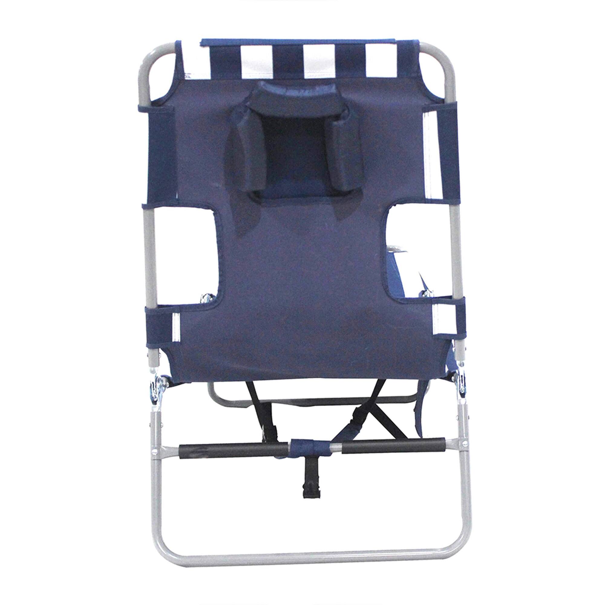 Alt View 7. Ostrich - Ostrich Backpack Chaise Folding Lounge Chair w/Storage Bag, Navy Stripe (2 Pack) - Striped.