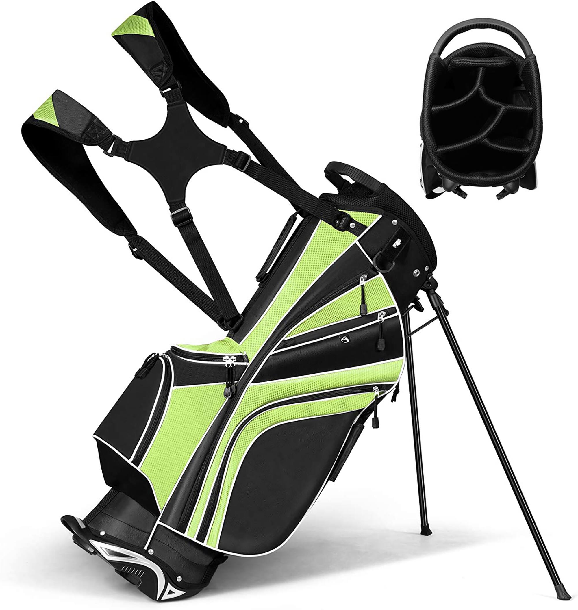 Costway - Golf Stand Cart Bag Club w/6 Way Divider Carry Organizer Pockets Storage - Green