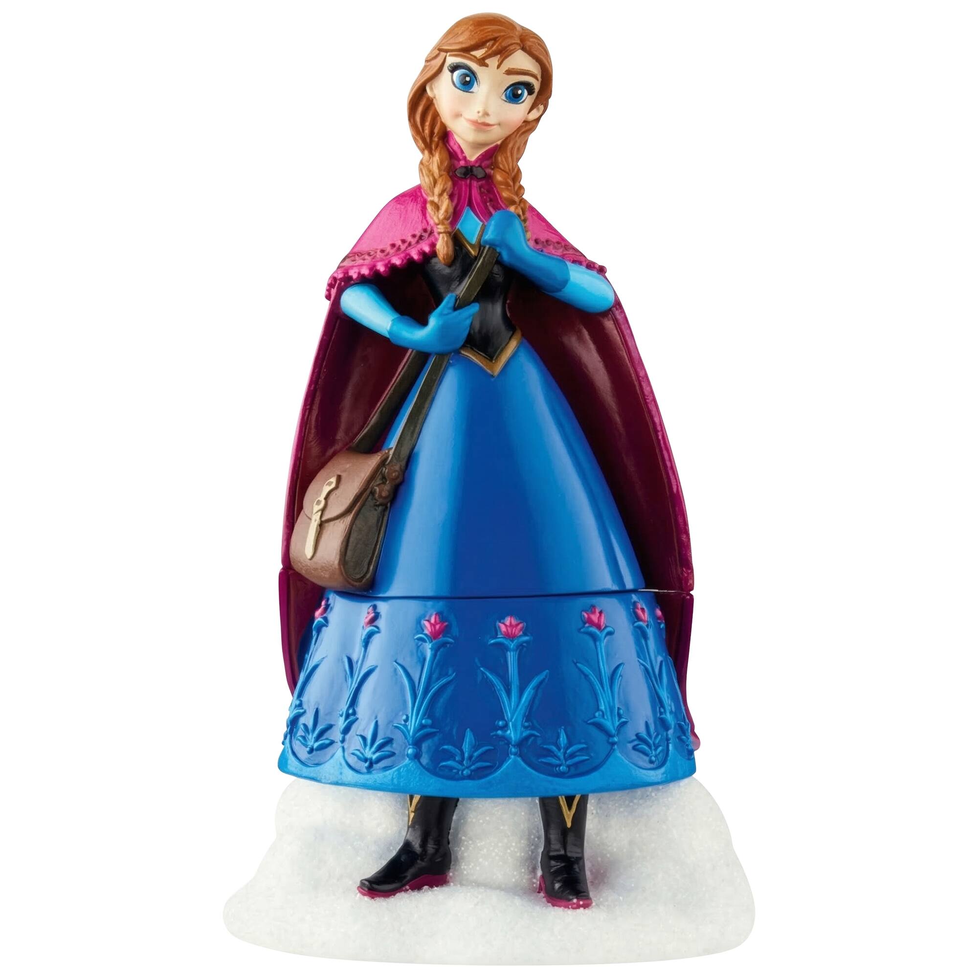 Front. Department 56 - 5" Blue and Purple Disney Frozen Anna Figurine Trinket Box - Blue.