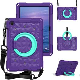 Dteck - For Samsung Galaxy Tab A11+ 2025/ A9+ 2023 11-Inch Case, Rugged Shockproof 360° Rotating Grip Stand Cover + Strap - Purple+Mint